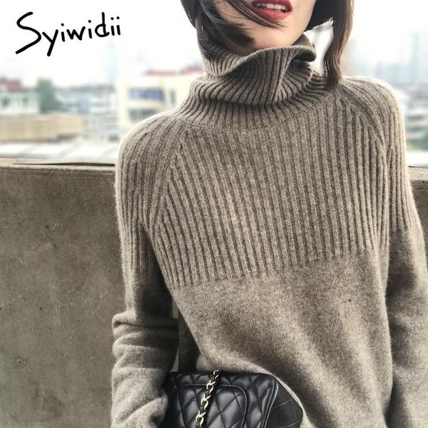 Женские свитера Syiwidii ​​Turtleneck свитер Зимний теплый пуловер Полосатый негабаритный корейский модный с длинным рукавом винтажные вязаные топы Brown Bla