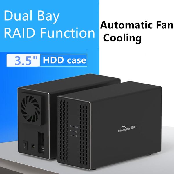 Gehege 3.5 Dual Bay externe HDD -Gehäuse RAID -Array -Kabinett Sata Festplatten -Array mit Raid -Funktion USB -Scheibe Array Box Dual Bay