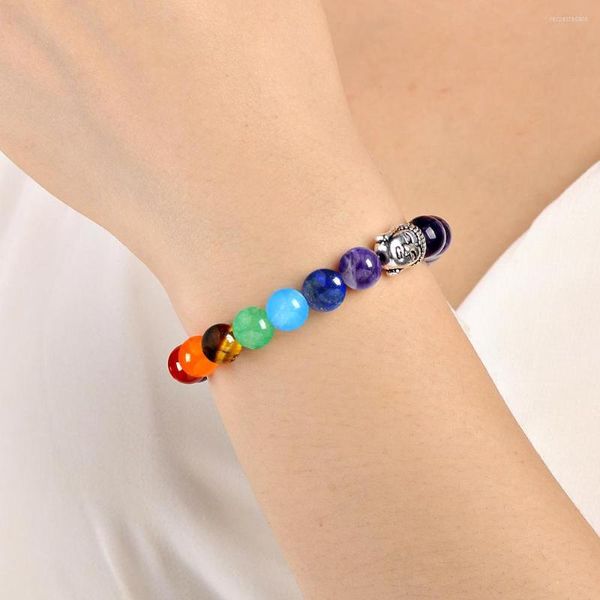 Braccialetti di collegamento Braccialetto di perline di pietra colorata brillante per uomo Donna Fantastici regali semplici Braccialetti rotondi elastici per feste Gioielli alla moda