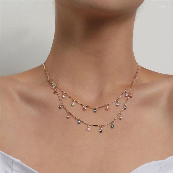 Choker 2023 Mode goldene klobige Halskette für Frauen Doppelschicht Strass Eye Blume Statement Neklace Schwester Mom Geburtstag Geschenk