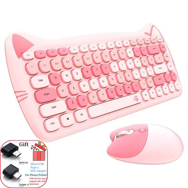 Combos MOFII Kawaii Cat 2.4G Conjunto de teclado e mouse sem fio Bonito Batom Punk Teclados e ratos Combos para laptop PC Home Office