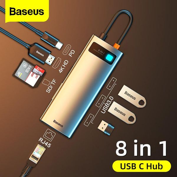 Hubs Baseus USB C Hub USB para Multi Hdmicompatible USB 3.0 RJ45 Carder Reader OTG Adaptador USB Splitter para MacBook Pro Air Hub