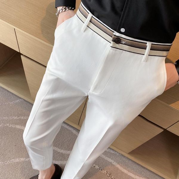 Pantolon Moda Bel Stripes Takım Pantolon 2022 Yaz Siyah Beyaz İnce Fit Pantolonlar Erkek Marka Marka Formal İş Düğün Günlük Pantolon Hombre