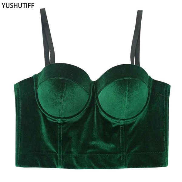 Camis Fashion Velvet Tops Festival Coquette Bustier Respess Crop Top с чашками зима сексуальные укороченные клубные вечеринки Corset Push Up Bra