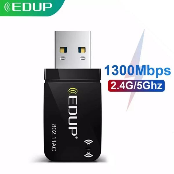 Cartões EDUP 1300Mbps Mini Adaptador de Wi -Fi USB Dual WiFi Wi -Fi Network Card 5G 2,4 GHz Adaptador USB sem fio para PC Laptop Win11