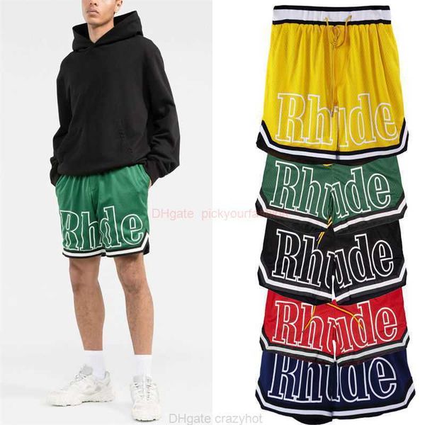 Дизайнерская короткая модная повседневная одежда Пляжные шорты Rhude American Sports Shorts Mens High Street Fashion Brand Loose Hip Hop Basketball Sports Mesh Capris Joggers