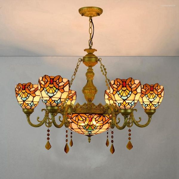 Lampadari Lampadario vintage di fascia alta Lampada Tiffany Soggiorno Sala da pranzo Bar Light Decorazione domestica Stile barocco