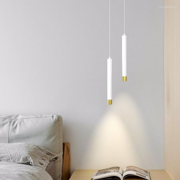 Kolye lambalar Yatak Odası Başucu ve Yemek Masası Aydınlatma Siyah Beyaz AC 220V Ev Dekor Işıkları için Uzun Namlu Süspansiyon Işığı