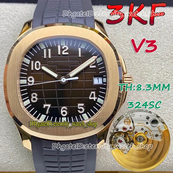 Eternity Watches 3KF V3 Upgrade Version 5167R Cal.324 S C Automatic Dark Brown Texture Dial Mens Watch Ruído mínimo Swiss Movement Rose Gold Case Rubber Strap 001