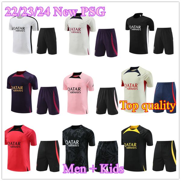 2023 PSGS Rastreos de traje de traje de treinamento de mangas curtas 22/23/24 New Paris Sportswear Soccer Jersey Kit Uniforme Chandal Sorthirt Sweater Setting Top Quality