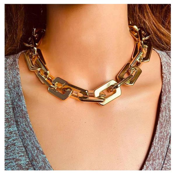 Ketten HaHaGirl Gold Farbe Kubanische Halskette Collares Punk Vintage Chunky Dicke Link Aluminium Kette Für Frauen Jahr Schmuck Ketten