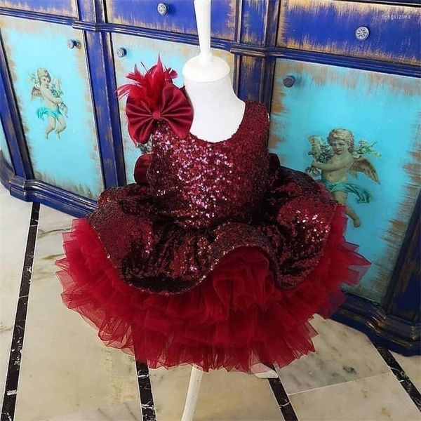 Abiti da ragazza Cute Infant Girls Shiny Paillettes Top Tulle Big Bow Abbigliamento per bambini Primo compleanno Occasione speciale