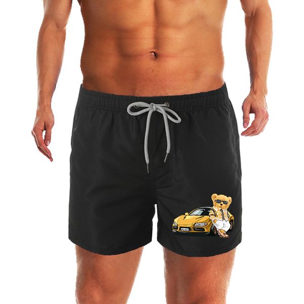 Sportwagen-Teddybär-Strandshorts für Herren, schnell trocknend, Badehose, bunt, sexy Badebekleidung, Sommer, Silm-Fit, männliche Kleidung, lässig