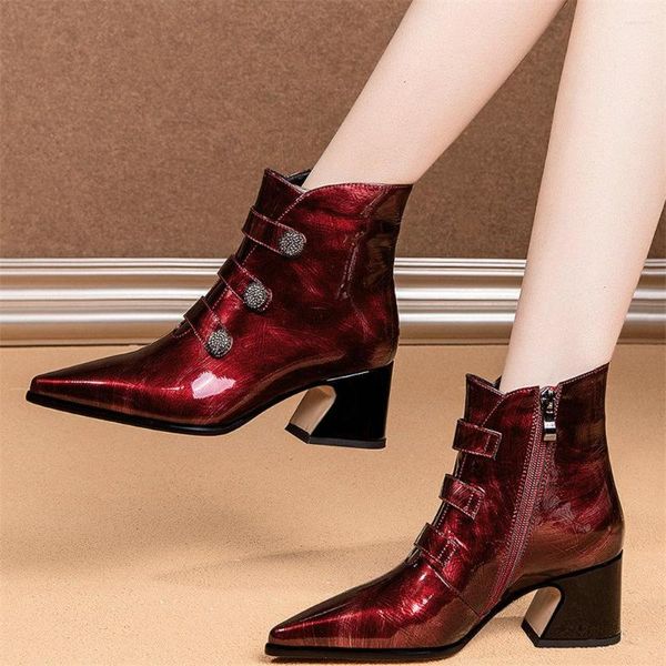 Scarpe eleganti 2023 Party Women Décolleté con plateau in vera pelle lucida con tacco alto Stivali da moto con punta a punta da donna Casual