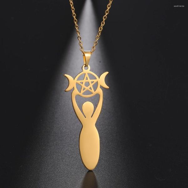 Colares pendentes Fishhook Triple Moon Chain Goddess Goddess Supernatural Amulet Colar Talisman Gift for Woman Man Girl Jóias de Aço Antelhado