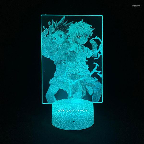 Luzes noturnas x Anime Manga Figuras Gon Killua 3D Lâmpadas de imagem Bateria RGB Sala Decoração da mesa da mesa para casa