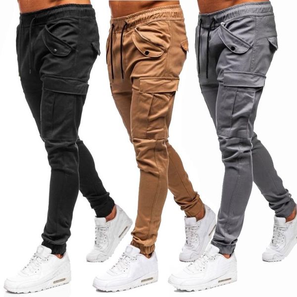 Calças masculinas ouma de cor pura flip pocket sports esportes elásticos cinturamento de cordão ao ar livre para o Brasil