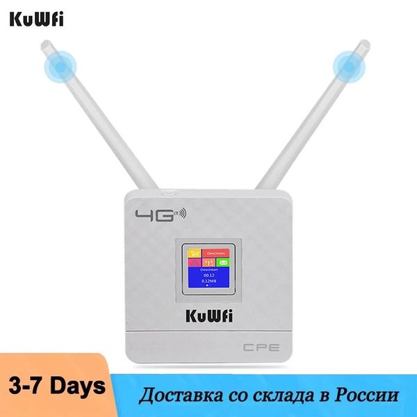 Roteadores kuwfi wifi roteador com cartão SIM Desbloqueie o roteador LTE sem fio de 150 Mbps 4G com antenas externas através de paredes suportam wpa/wpa2