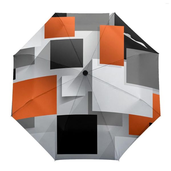 Regenschirme, geometrische Figuren, Orange, Grau, Schwarz, automatisch, acht Knochen, faltbar, Regenschirm, Windbeständigkeit, Outdoor, Bumbershoot