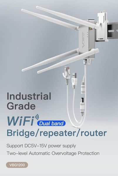 Routers Vonets Banda dupla industrial 2,4 GHz+5GHz WiFi Router Wireless Bridge Ethernet /repetidor Adaptador Wi -Fi para dispositivos de rede VBG1200