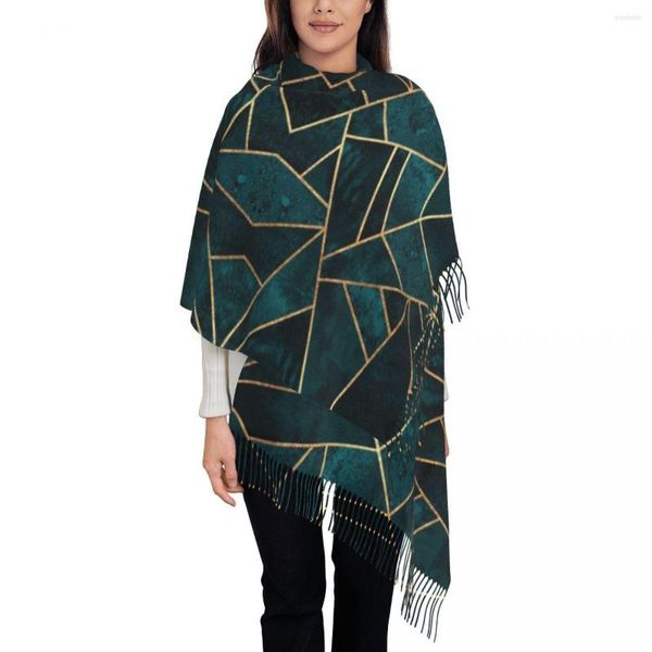 Sciarpe Deep Teal Stone Geometric Abstract Pattern Sciarpa Donna Uomo Moda Inverno Scialle Avvolge Geometria Nappa