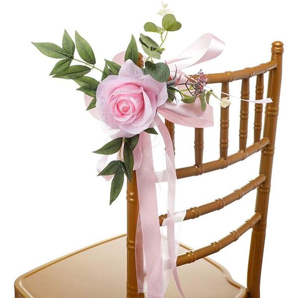 Flores decorativas grinaldas 4pcs Decorações de corredores de casamento rosa rústico pew decoração artificial de flores para a cadeira da igreja de cerimônia benchdecorative