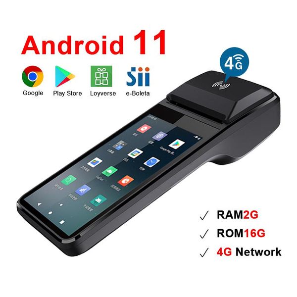 Drucker 4G Android 11 Smart Handheld Terminal POS 2+16 GB PDA 58mm Mobile Thermaldrucker -Quittungs -Bill Hersteller NFC 1D -Scanner Bluetooth