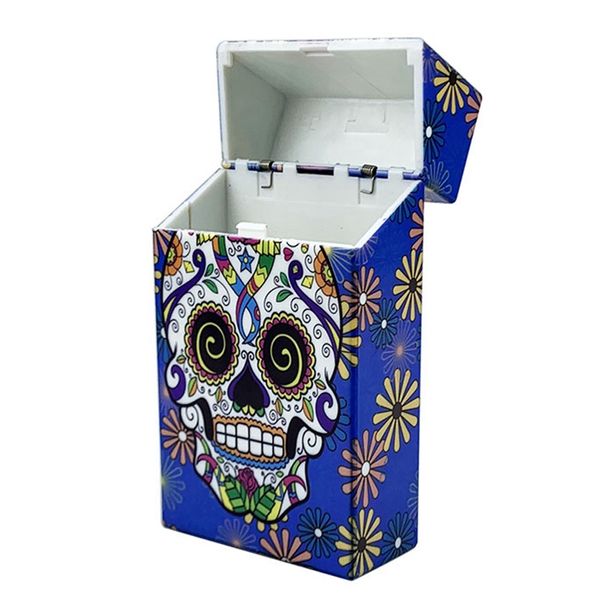 Cool Smoking Colorful Skull Pattern Portasigarette Scatola di immagazzinaggio in plastica 112MM Custodia dal design esclusivo Apertura automatica a molla Flip Custodia a prova d'umidità DHL