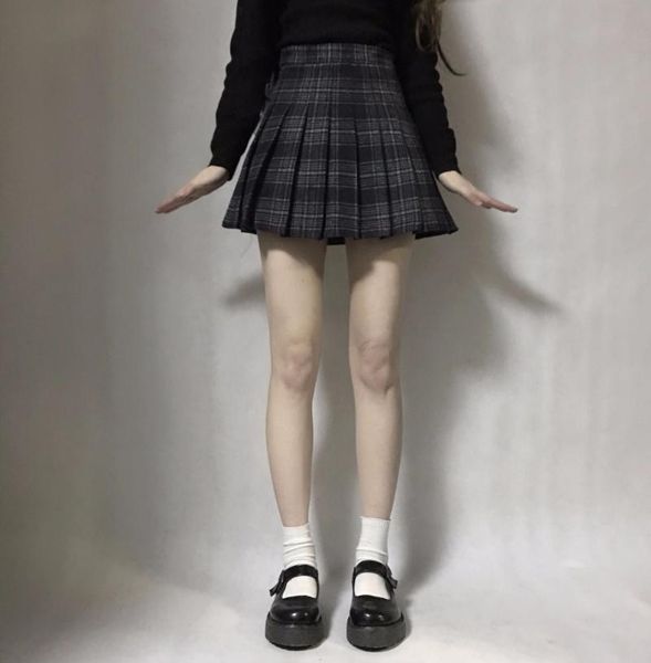 Юбки весенняя осень Harajuku Gothic Black Grey Shorts Shorts Женская плиссированная юбка короткая панка