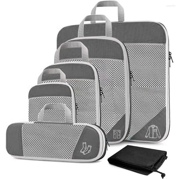 Borse portaoggetti Cubo di imballaggio a compressione per valigia 6 pezzi Organizer per bagagli da viaggio Set estensibile Borsa per scarpe