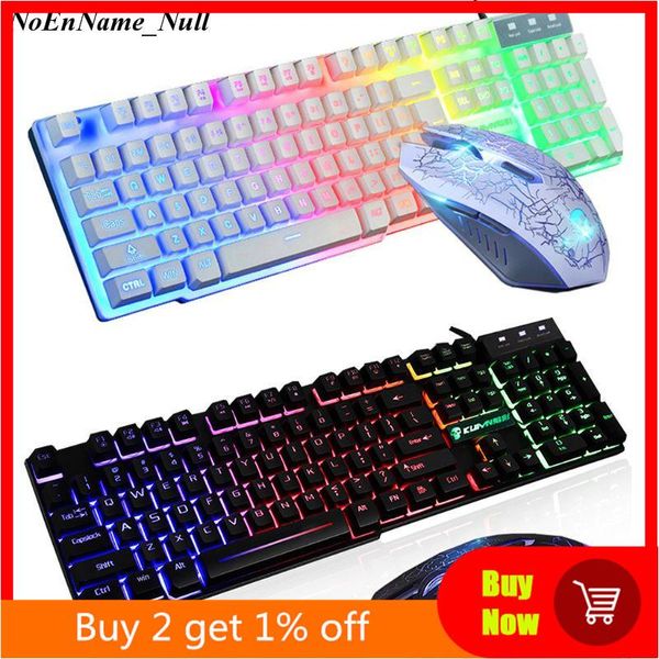 Combos T6 Rainbow LED retroilluminato multimediale tastiera da gioco USB ergonomica mouse cablato e tappetino per mouse per utenti di computer portatili PC Giocatori