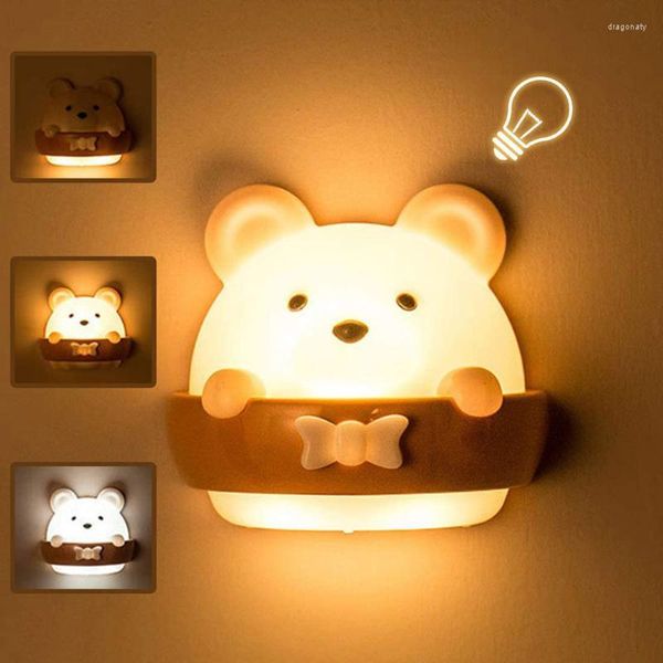 Luzes noturnas Lâmpadas de urso fofas Lâmpada LED USB Recarregável na cabeceira parede de controle remoto para crianças iluminação caseira do quarto