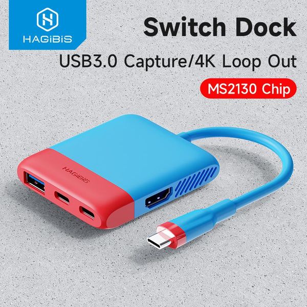 Hubs Hagibis Switch Dock TV Docking Portable Docking per Nintendo Switch MacBook Pro Typec a 4K HDMicompatible USB C Scheda di acquisizione
