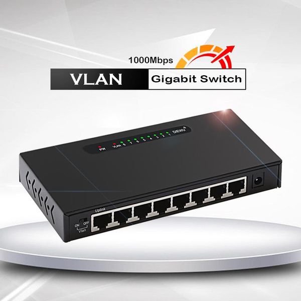 Controle 1000Mbps 8port Switch Gigabit Switch Ethernet VLAN Hub Internet Splitter 1G Smart Vlan Network Gigabit RJ45 para PC Office Home Office