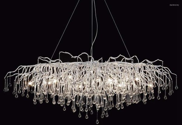 Candeliers Retângulo Lustre para a sala de jantar Betadão Modern Crystal Iluminação de cristal grande teto alto pingente de prata 57 ''