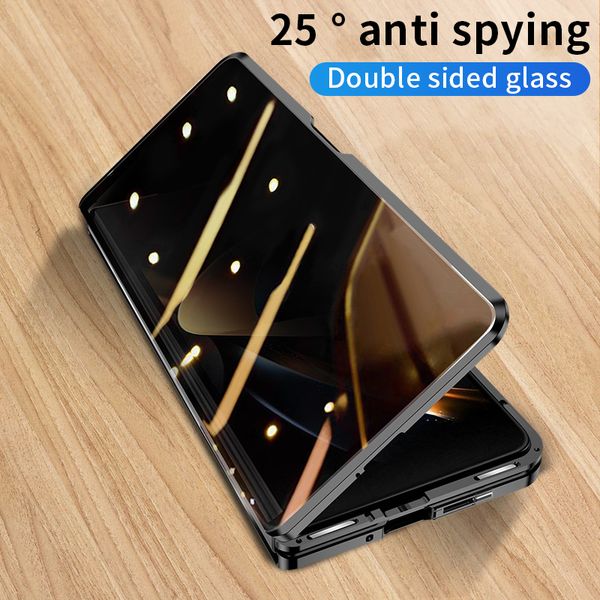 Luxuriöse magnetische Anti-Spion-Vogue-Telefonhülle aus Aluminiumlegierung für Samsung Galaxy Folding Z Fold4 5G, langlebig, vollständig schützend, weicher Stoßfänger, private Membran-Metallschale