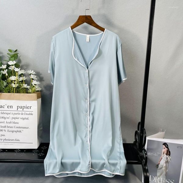 Женская одежда для сочика свободная ночная рубашка с твердой ночной рубашкой женская атласная шелковое платье для сна, сексуальное интимное белье мягкое домашнее платье