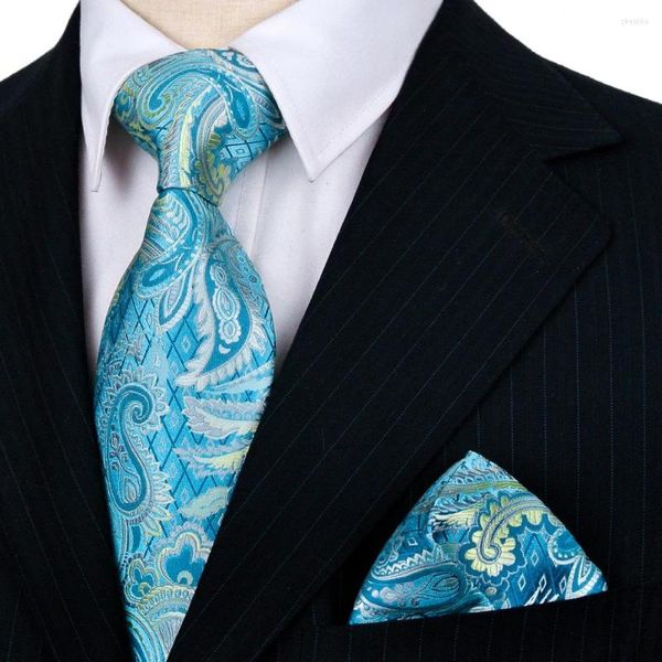 Fliegen Handgefertigte Krawattensets Paisley Blau Türkis Lila Rosa Rot Herrenkrawatten Hanky Seide Jacquard Gewebt Markengroßhandel