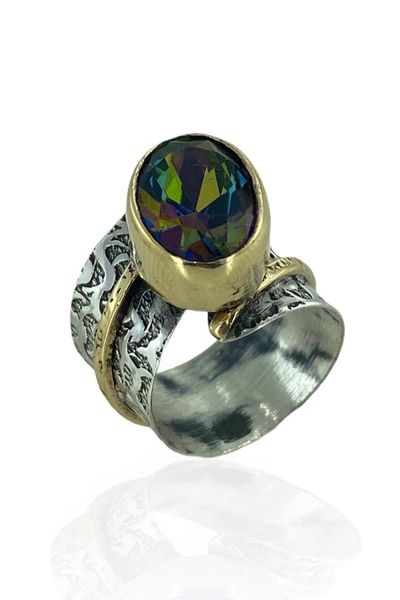 Ringos de cluster Authentic Hand Production Design personalizado Mystic Topaz 925 Sterling Silver Ring