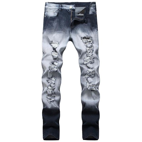 Jeans da uomo Regalo di Natale Pantaloni slim casual bicolore elasticizzati strappati colore chiaro