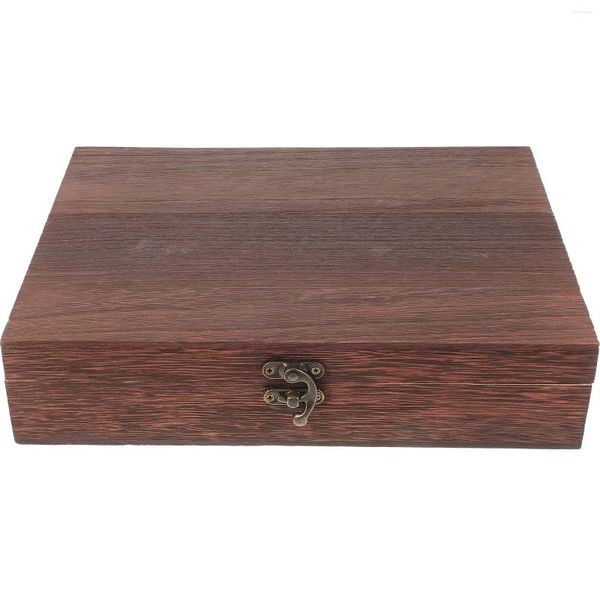 Confezione regalo Custodia del tesoro Piccolo contenitore di stoccaggio Scatole di legno Coperchio incernierato Lucchetto incompiuto Gioielli rustici fatti a mano