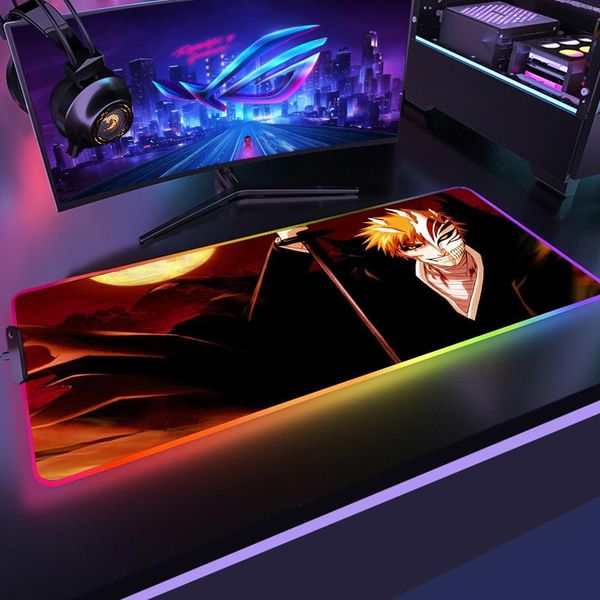 Almofadas Bleach Desk Pad Anime Mouse Nonslip Mat Mause Gamer Girl com RGB Computador Estendido PC Gabinete Bonito Tapete Completo na Mesa 3D