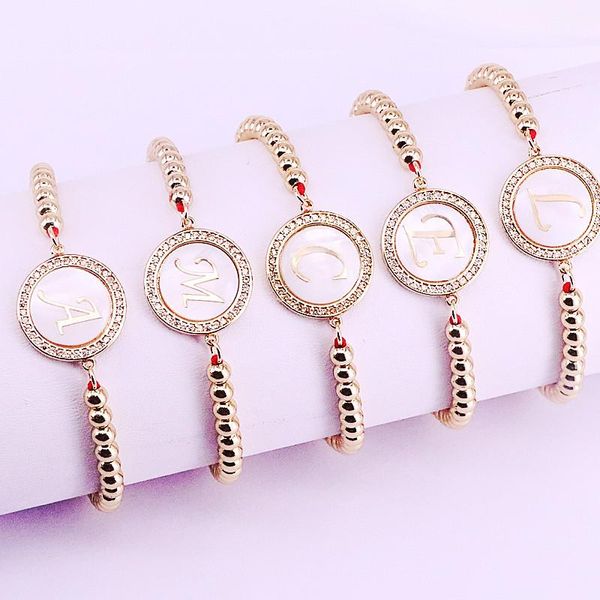 Braccialetti con ciondoli 10Pcs Rotondo Micro Pave Cz Shell 26 Lettera dell'alfabeto Connettore Intrecciato Macrame Bracciale con perline Corda regolabile GioielliFascino