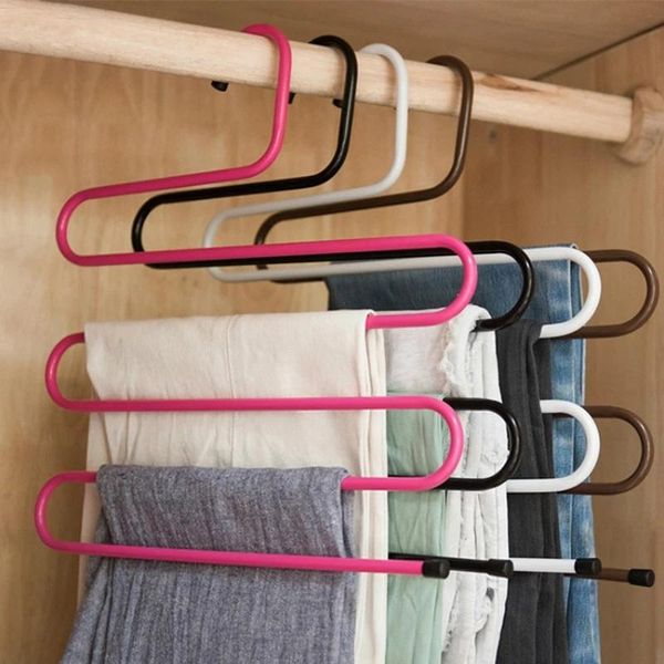 Appendiabiti Rack 5 strati Tipo S Multifunzione Portapantaloni Organizzatore di vestiti Pantaloni Appendiabiti Abbigliamento Armadio Rack di stoccaggio Pantaloni