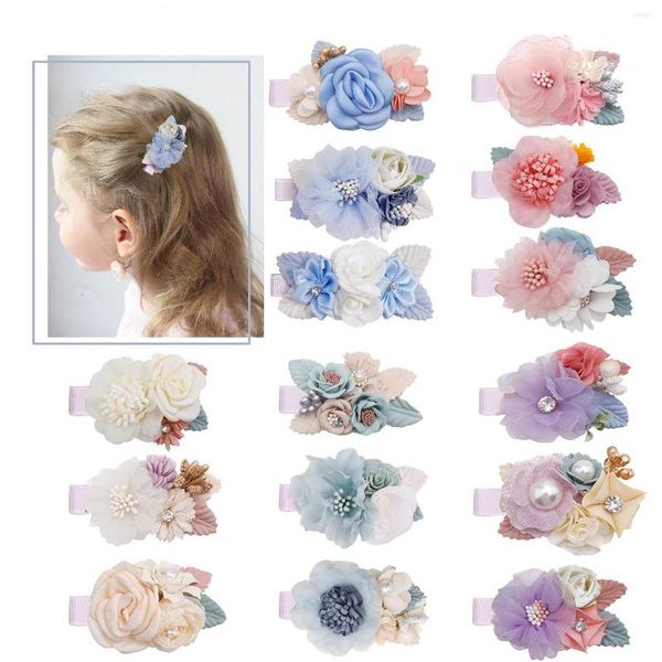 Acessórios para o cabelo 18pc/lot clipe de flores artificial para meninas penteadas barretas decoram roupas de cabeça