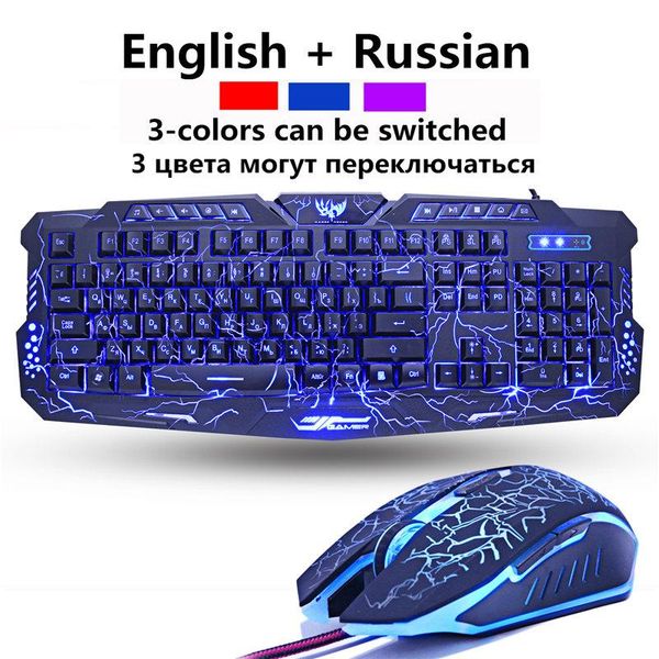 Combos M200 teclado para juegos ruso/inglés con cable USB púrpura/azul/rojo LED retroiluminación de respiración teclado para juegos profesional ratón Combos