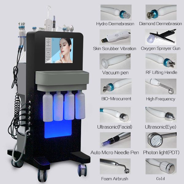 2023 14IN1 Hydro Microdermabrasion Skin Lifting Device Multifuncional High Frequency Facial Spa Ultrasound BIO Water Dermoabrasion Moisturizer Machine