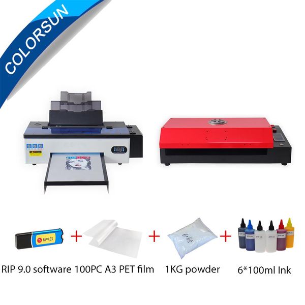 Stampanti Colorsun A3 DTF Stampante R1390 Pacchetto di stampa pellicola di trasferimento Kit di pinter per pellicola per trasferimento per maglietta con cappuccio con forno