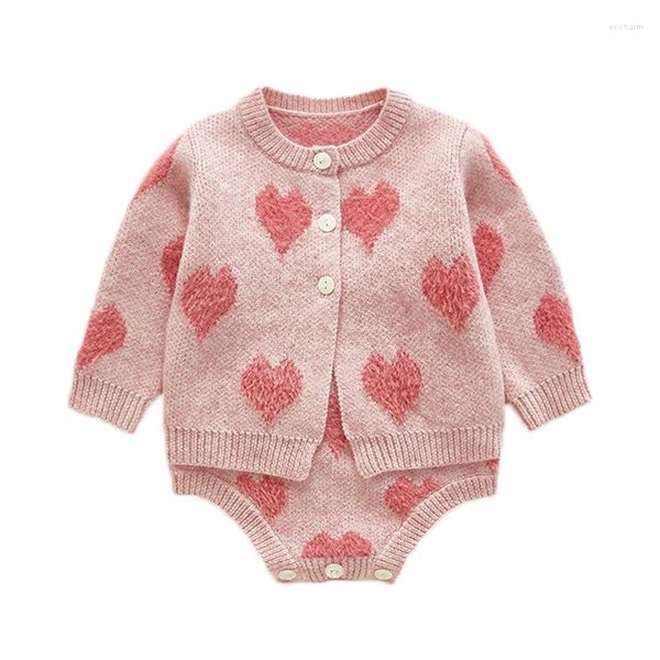 Pullover Coreano Bambino Bambina Cuore Maglione Vestiti Cotone Rosa Cardigan Manica lunga Maglia Inverno 1 ° Compleanno Maglione Nato Infantile