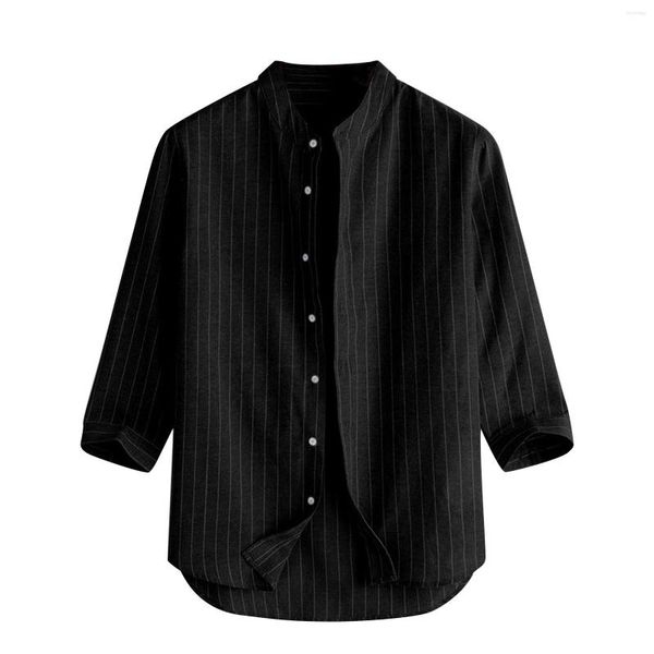 Camicie casual da uomo T-shirt da uomo tinta unita con scollo a V manica lunga T-shirt da taschino con bottoni Top Camicia di lino in cotone di alta qualità T Maglietta completa